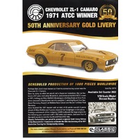 Classic Carlectables 1/18 Chevrolet ZL-1 Camaro 1971 ATCC Winner 50th Anniversary Gold Livery Bob Jane T-Mart