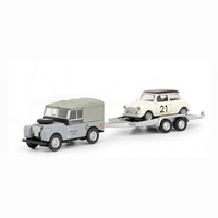 Schuco 1/87 Land Rover 1 With Trailer and Mini Cooper #21 Delaney Racing