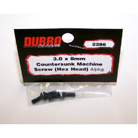 DUBRO 2286 3.0MM X 8 FLAT-HEAD SOCKET SCREWS (4 PCS/PACK)