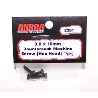 DUBRO 2287 3.0MM X 10 FLAT-HEAD SOCKET SCREWS (4 PCS/PACK)