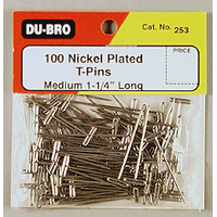 Dubro Nickel Plated T-Pins 1 1/4in 100per pkt DBR253