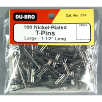 Dubro Nickel Plated T-Pins 1 1/2in 100per pkt