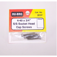 DUBRO 3117 SS 4-40 X 3/4in SCKT HD CAP SCWS (4 PCS PER PACK)