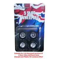 DDA 1/24 Set of 4 x 10 Slot Chrome Wheels w/Tyres & Axles - Suits Slammed Models - Holden HQ & HJ - Ford XW & XY