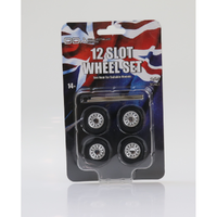 DDA 1/24  Set of 4 x 12 Slot Wheels w/Tyres & Axles - Suits Standard Models - Holden HQ & HJ - Ford XW & XY<br>