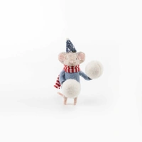 Felt Mouse Holding Snow Balls w/ Blue