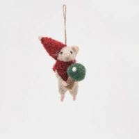 Felt Hanging Mouse w/ Red Outfit & Mushroom