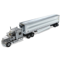 Diecast Masters 1/50 International LoneStar Sleeper with 53' Refrigerated Van - Silver truck + Silver trailer Diecast Model