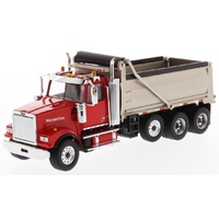Diecast Masters 1/50 Western Star 4900 SF Dump Truck – Red cab matte silver plated dump body Diecast Model