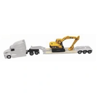Diecast Masters 1/87 White Peterbilt 579 Tractor With Lowboy Trailer and Cat 315C Excavator