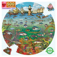eeBoo 500pc Fish & Boats Round Jigsaw Puzzle