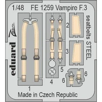 Eduard 1/48 Vampire F.3 (Airfix) Seatbelts Steel Colour Photo Etch Set [FE1259]