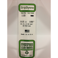 Evergreen White Polystyrene Strip 0.015 x 0.188 x 14" / 0.38mm x 4.8mm x 36cm (10)