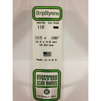 Evergreen White Polystyrene Strip 0.015 x 0.188 x 14" / 0.38mm x 4.8mm x 36cm (10)