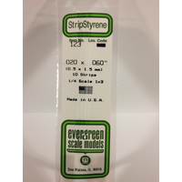 Evergreen 123 White Polystyrene Strip 0.020 x 0.060 x 14" / 0.51mm x 1.5mm x 36cm (10)