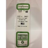 Evergreen White Polystyrene Strip 0.020 x 0.060 x 14" / 0.51mm x 1.5mm x 36cm (10)