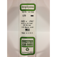 Evergreen White Polystyrene Strip 0.020 x 0.250 x 14" / 0.51mm x 6.4mm x 36cm (10)