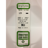 Evergreen White Polystyrene Strip 0.020 x 0.250 x 14" / 0.51mm x 6.4mm x 36cm (10)