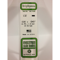 Evergreen White Polystyrene Strip 0.030 x 0.040 x 14" / 0.76mm x 1mm x 36cm (10)