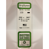 Evergreen White Polystyrene Strip 0.030 x 0.060 x 14" / 0.76mm x 1.5mm x 36cm (10)