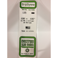Evergreen White Polystyrene Strip 0.030 x 0.100 x 14" / 0.76mm x 2.5mm x 36cm (10)