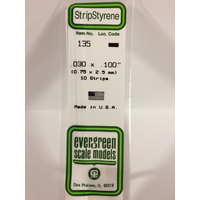 Evergreen White Polystyrene Strip 0.030 x 0.100 x 14" / 0.76mm x 2.5mm x 36cm (10)