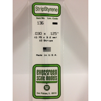 Evergreen White Polystyrene Strip 0.030 x 0.125 x 14" / 0.76mm x 3.2mm x 36cm (10)