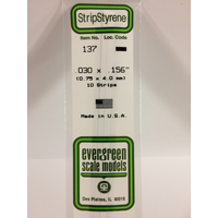 Evergreen White Polystyrene Strip 0.030 x 0.156 x 14" / 0.76mm x 4mm x 36cm (10)
