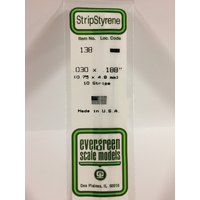 Evergreen White Polystyrene Strip 0.030 x 0.188 x 14" / 0.76mm x 4.8mm x 36cm (10)