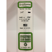 Evergreen 147 White Polystyrene Strip 0.040 x 0.156 x 14" / 1mm x 4mm x 36cm (10)