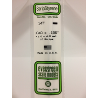 Evergreen White Polystyrene Strip 0.040 x 0.156 x 14" / 1mm x 4mm x 36cm (10)