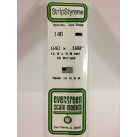 Evergreen White Polystyrene Strip 0.040 x 0.188 x 14" / 1mm x 4.8mm x 36cm (10)