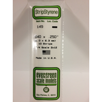 Evergreen 149 White Polystyrene Strip 0.040 x 0.250 x 14" / 1mm x 6.4mm x 36cm (10)