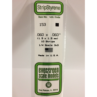 Evergreen 153 White Polystyrene Strip 0.060 x 0.060 x 14" / 1.5mm x 1.5mm x 36cm (10)