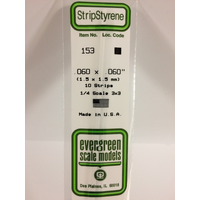 Evergreen White Polystyrene Strip 0.060 x 0.060 x 14" / 1.5mm x 1.5mm x 36cm (10)