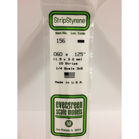 Evergreen White Polystyrene Strip 0.060 x 0.125 x 14" / 1.5mm x 3.2mm x 36cm (10)