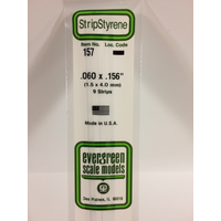 Evergreen White Polystyrene Strip 0.060 x 0.156 x 14" / 1.5mm x 4mm x 36cm (9)