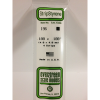 Evergreen 196 White Polystyrene Strip 0.188 x 0.188 x 14" / 4.8mm x 4.8mm x 36cm (4)