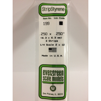 Evergreen 199 White Polystyrene Strip 0.250 x 0.250 x 14" / 6.4mm x 6.4mm x 36cm (3)