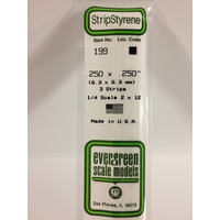 Evergreen White Polystyrene Strip 0.250 x 0.250 x 14" / 6.4mm x 6.4mm x 36cm (3)