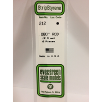 Evergreen 212 White Polystyrene Rod 0.080 x 14" / 2mm x 36cm (6)