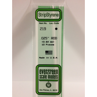Evergreen 219 White Polystyrene Rod 0.025 x 14" / 0.64mm x 36cm (10)