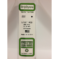 Evergreen White Polystyrene Rod 0.062 x 14" / 1.6mm x 36cm (8)