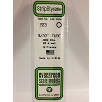 Evergreen 223 White Polystyrene Tube 0.093 x 14" / 2.4mm x 36cm (6)