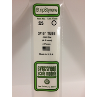 Evergreen 226 White Polystyrene Tube 0.187 x 14" / 4.7mm x 36cm (4)