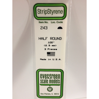 Evergreen White Polystyrene Half Round 0.100 x 14" / 2.5mm x 36cm (3)