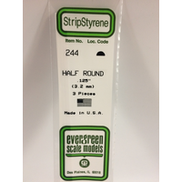 Evergreen White Polystyrene Half Round 0.125 x 14" / 3.2mm x 36cm (3)