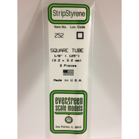 Evergreen 252 White Polystyrene Square Tube 0.125 x 14" / 3.2mm x 36cm (3)