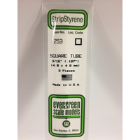 Evergreen 253 White Polystyrene Square Tube 0.188 x 14" / 4.8mm x 36cm (3)