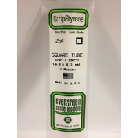 Evergreen White Polystyrene Square Tube 0.250 x 14" / 6.4mm x 36cm (2)